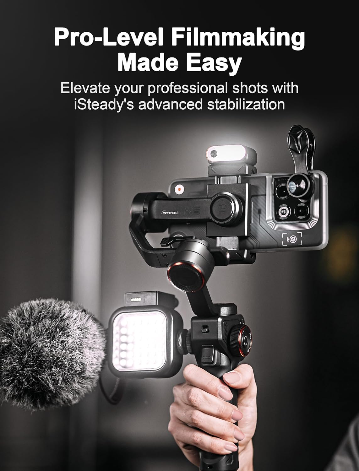 Isteady M6 Kit Gimbal Stabilizer for Smartphone, 3-Axis Phone Gimbal with AI Tracking, Magnetic Fill Light, 18H Long Lasting Battery Stabilizer for Iphone & Android, Ideal for Video Recording